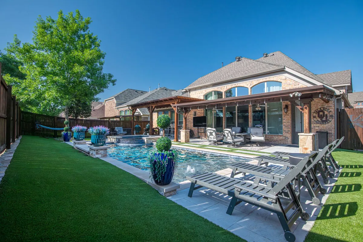 Backyard, pet play and sports turf areas shown side by side with different yarn densities