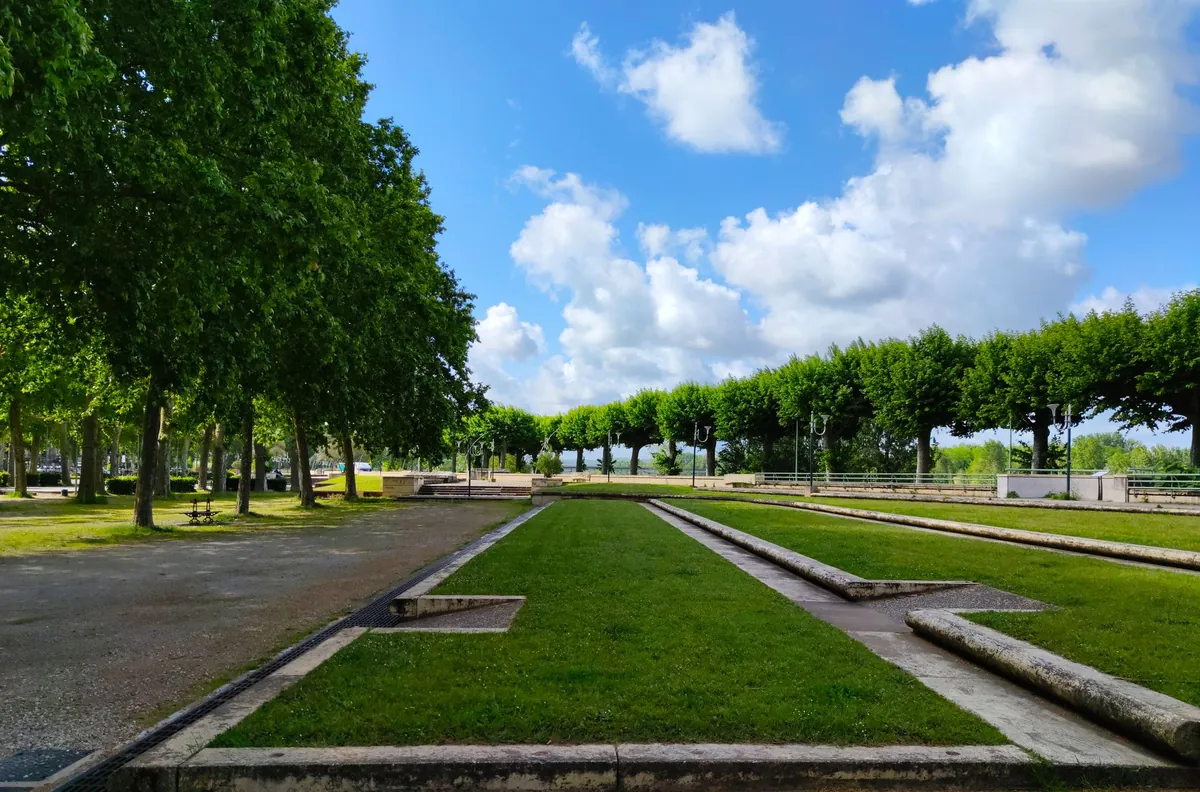 Park landscape beside a court facility