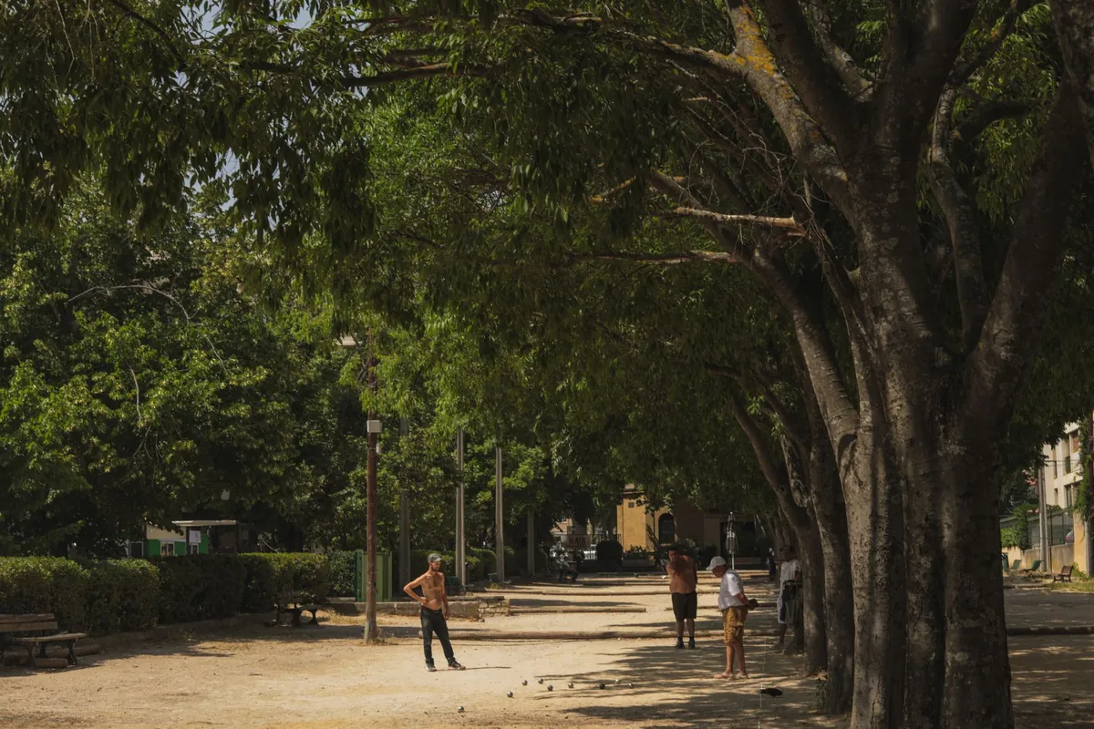 Visitors at a park bocce facility