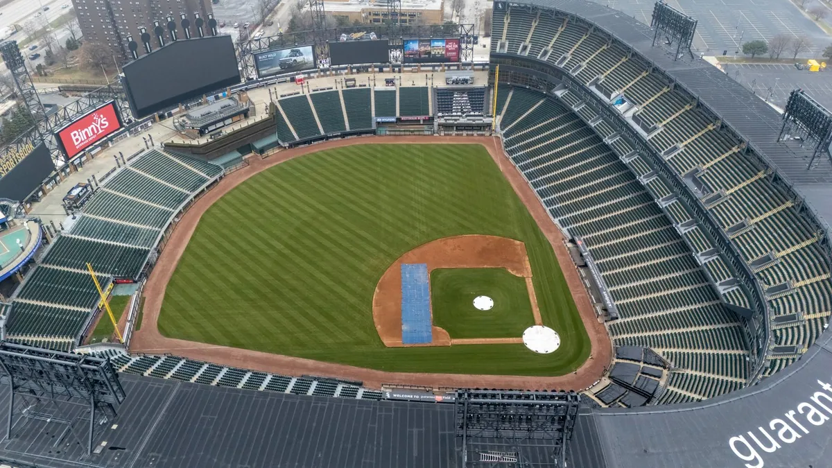 Natural grass outfield of a baseball stadium in daylight
