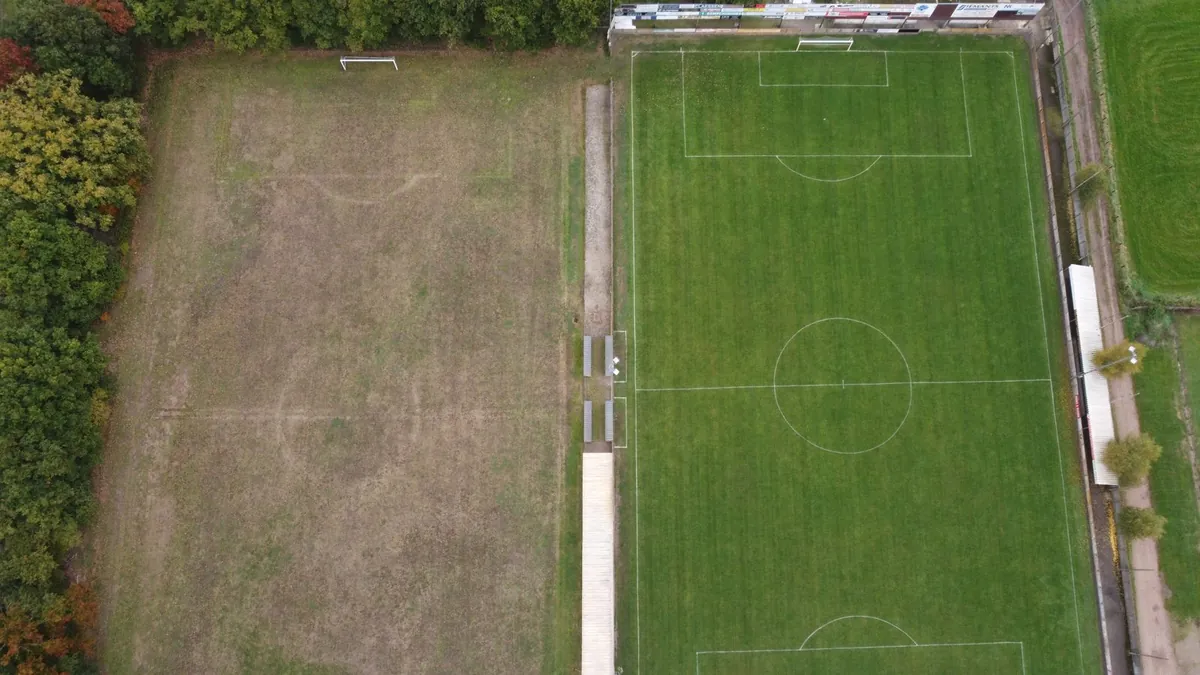 Two soccer fields side by side with clear line markings