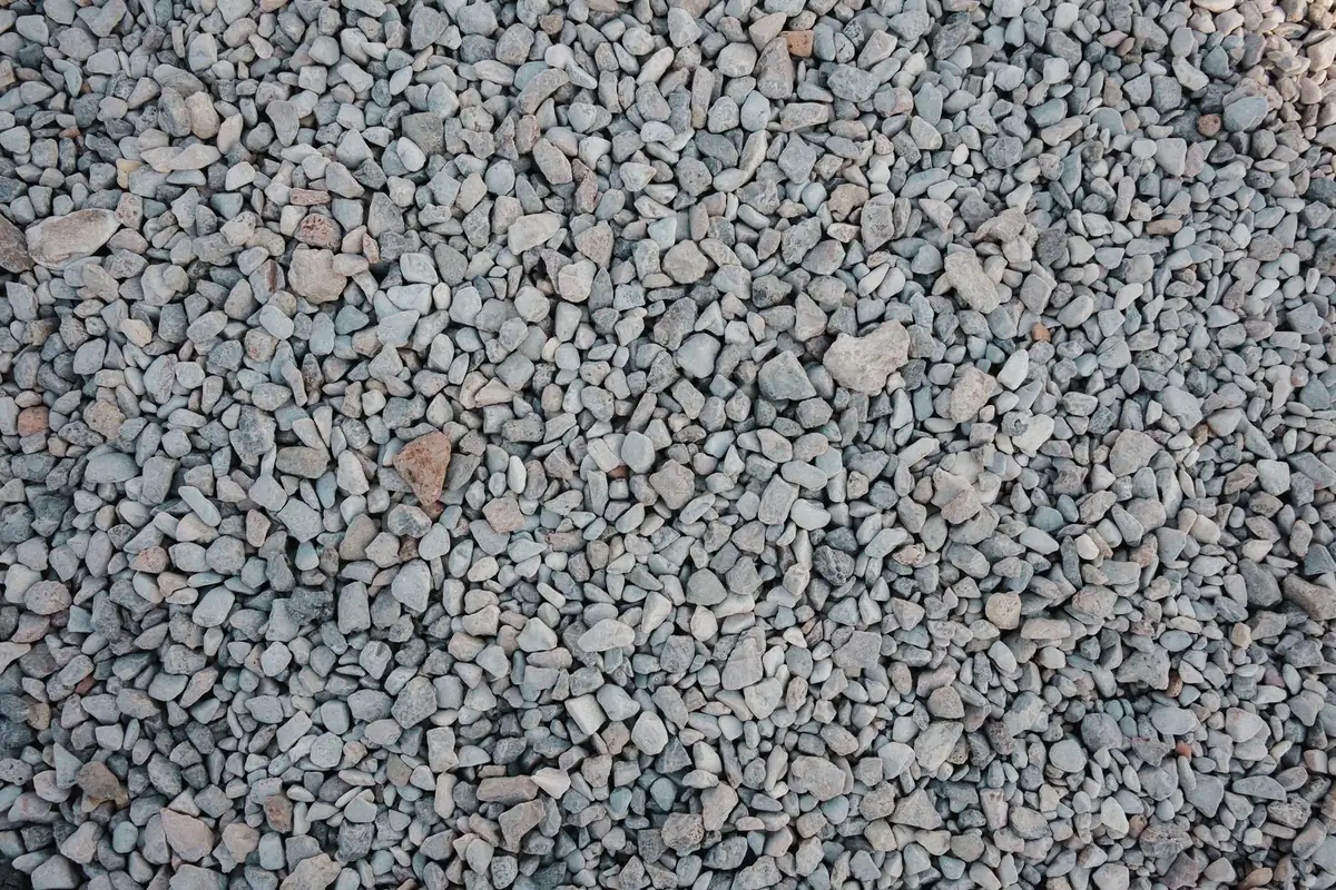 Top view of a crushed gravel stones base layer