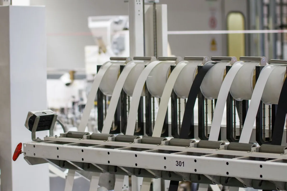 Modern industrial machine operating in a manufacturing facility